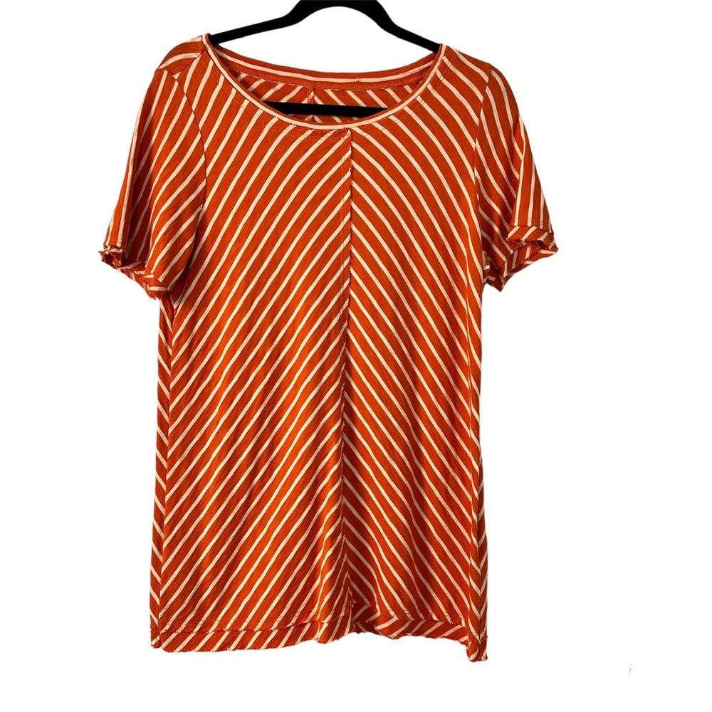 Soft Surroundings Leslie Short Sleeve Raw Hem Orange Stripped Pima Cotton Small